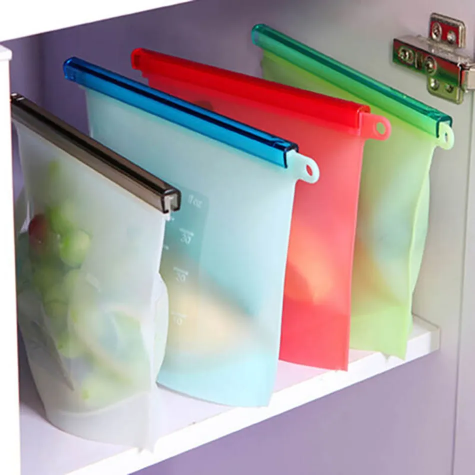 Reusable Silicone Food Fresh Bag Wraps Fridge Storage Containers Refrigerator tool Kitchen Colored Zip Bags OOA2986