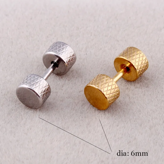 Fashion Hiphop Screw Barbell Ear Stud Silver Black Gold Titanium Steel Dumbbell Tragus Piercing Earrings For Men Women Body Jewelry