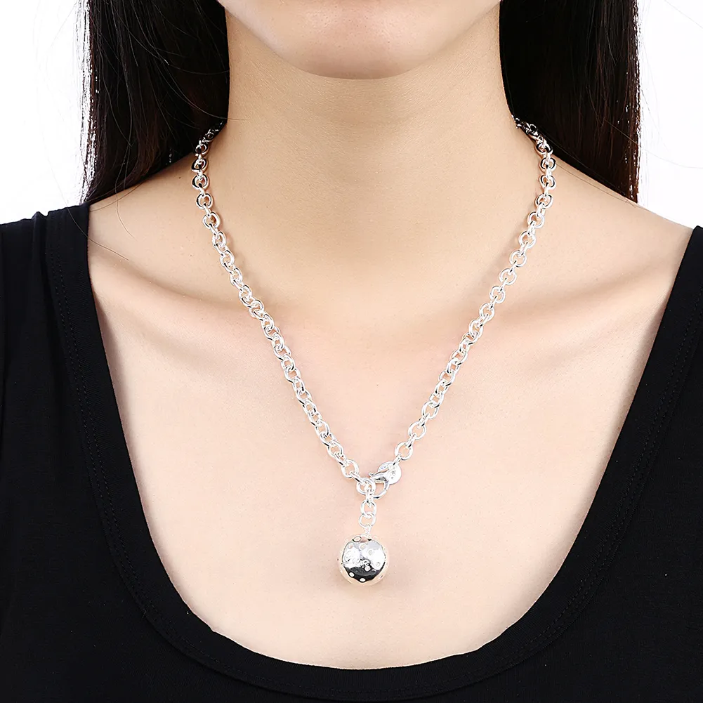 S057 low price 925 Silver Ball Pendant Necklace & Bracelet Fashion Jewelry Set Top quality classic birthday gift 