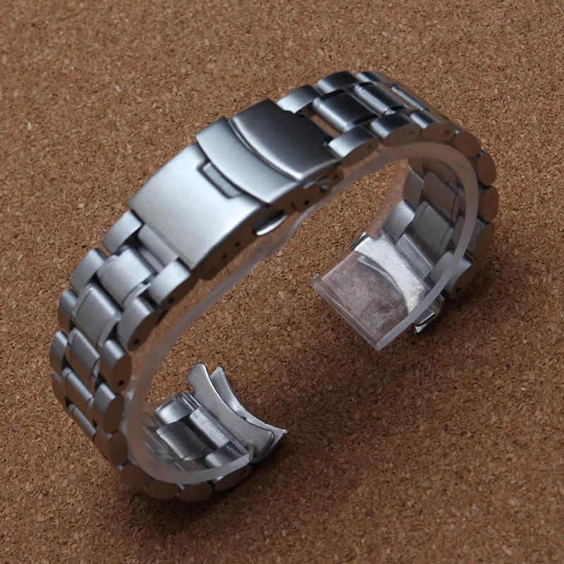 Yüksek kaliteli mat ve lehçe kavisli biter Düz paslanmaz çelik erkek saat kayışı 18mm 20mm 22mm 24mm metal kordonlu saat aksesuarları bracelete