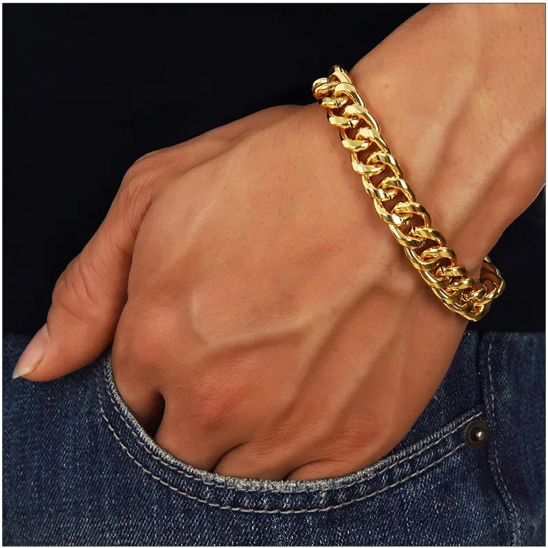 Hot Chain & Link Bracelet 1.1cm Width Gold Wristband Fashion Men Hip Hop Jewelry Chains Bangle Women Men Jewelry