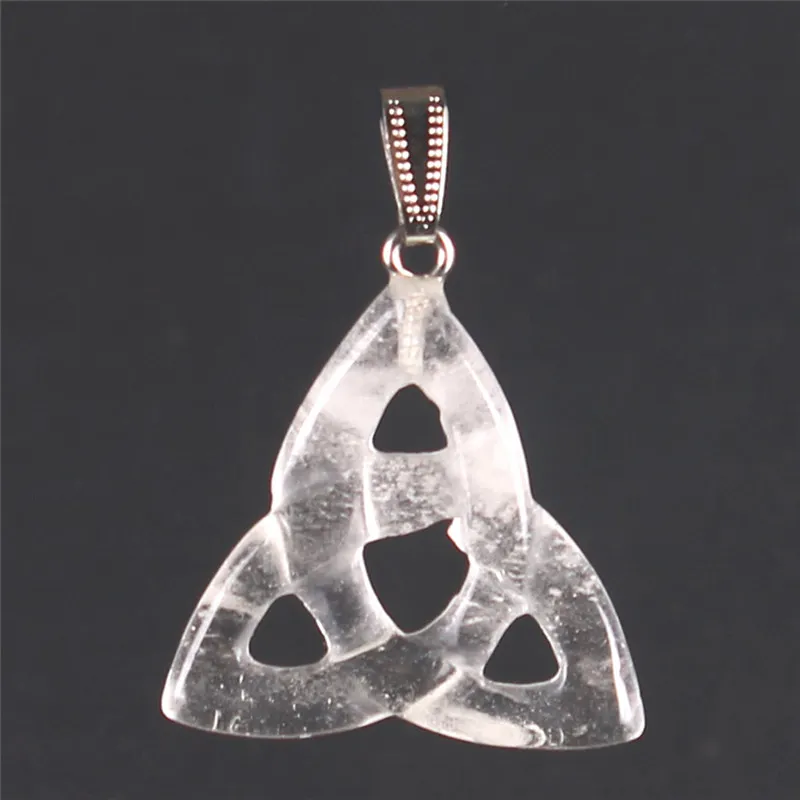 Celtic Triquetra Knot Magic Amulet Sodalite Good Luck Powers Pendant Mixed Natural Stone Rose Quartz Tiger's Eye Hollow Out Triangle Pendant