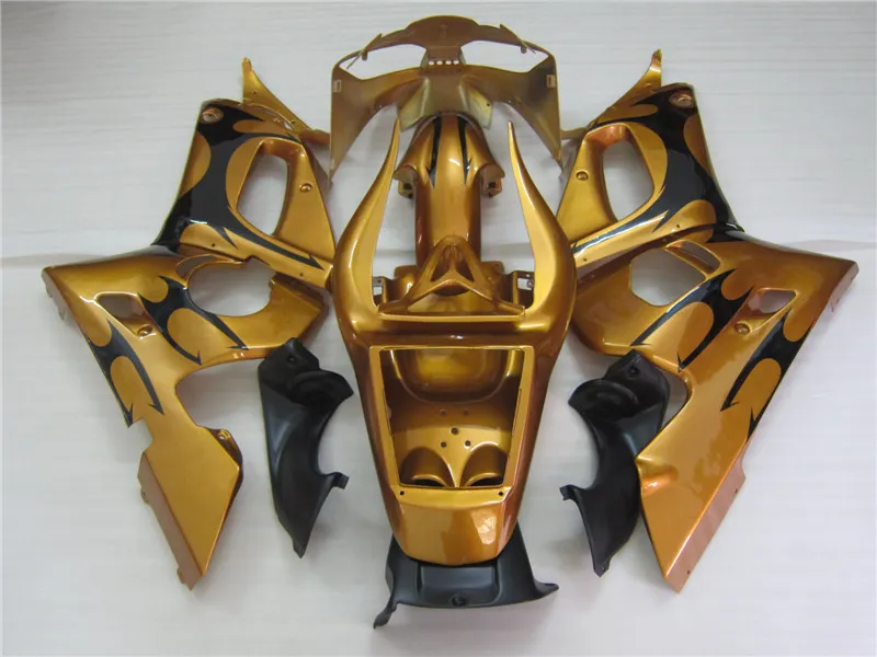 Motorcycle plastic fairings for Yamaha YZF R6 98 99 00 01 02 gold black fairing kit YZFR6 1998-2002 OT41