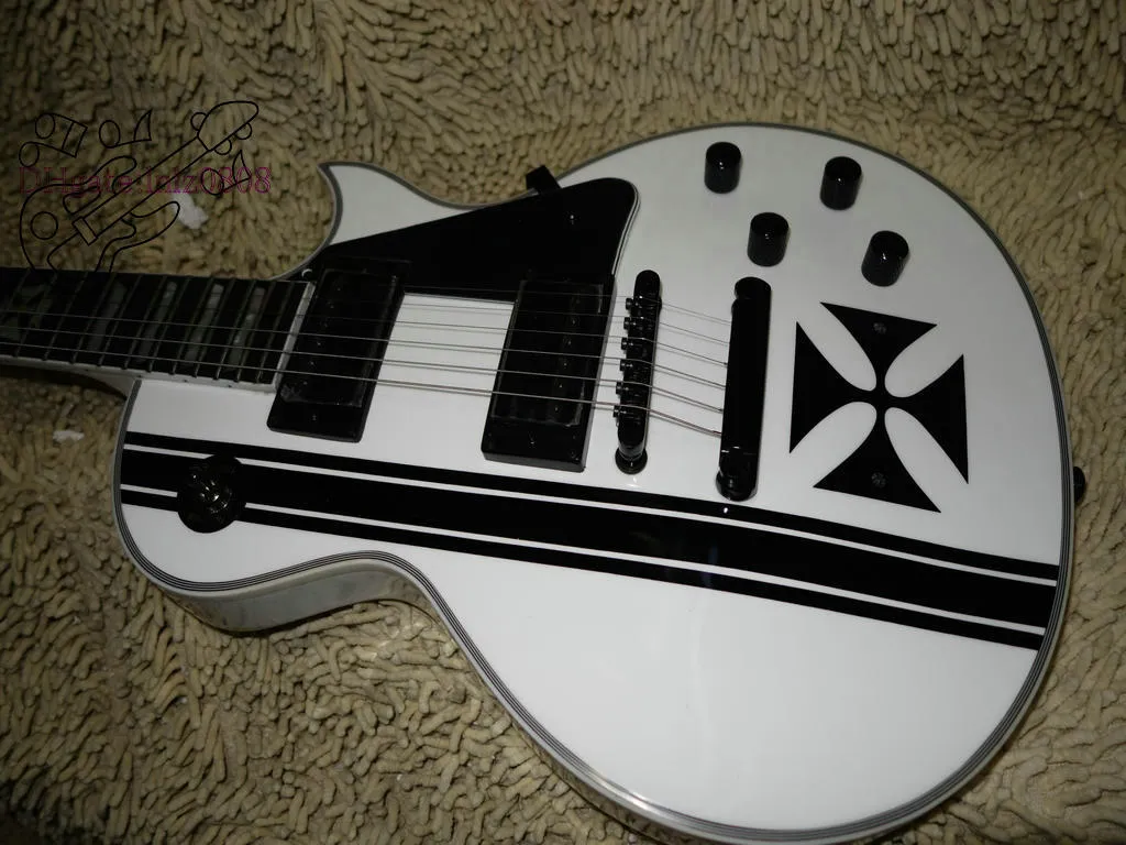Custom Shop White Cross Sw Elektrische Gitaar Ebony Fingerboard Witte en zwarte gitaren uit China
