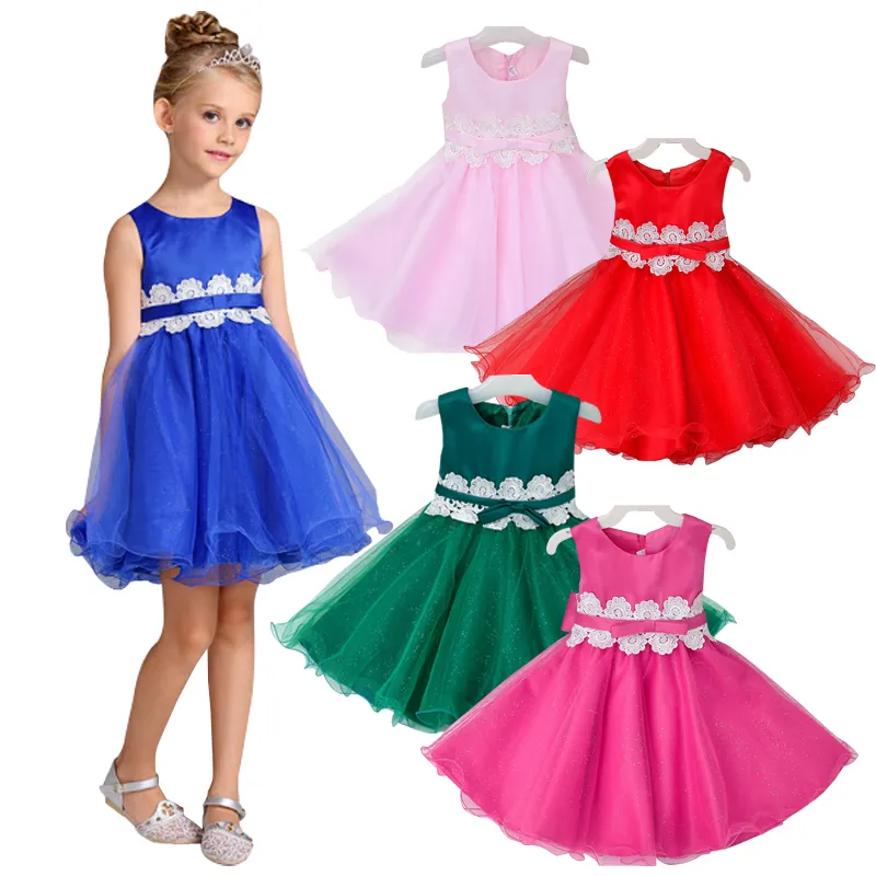 New Girl Party Dress Lace Flower Belt Princess Kids Dress for Christmas Birthday Dancing Tutu style Girl Dresses free shipping