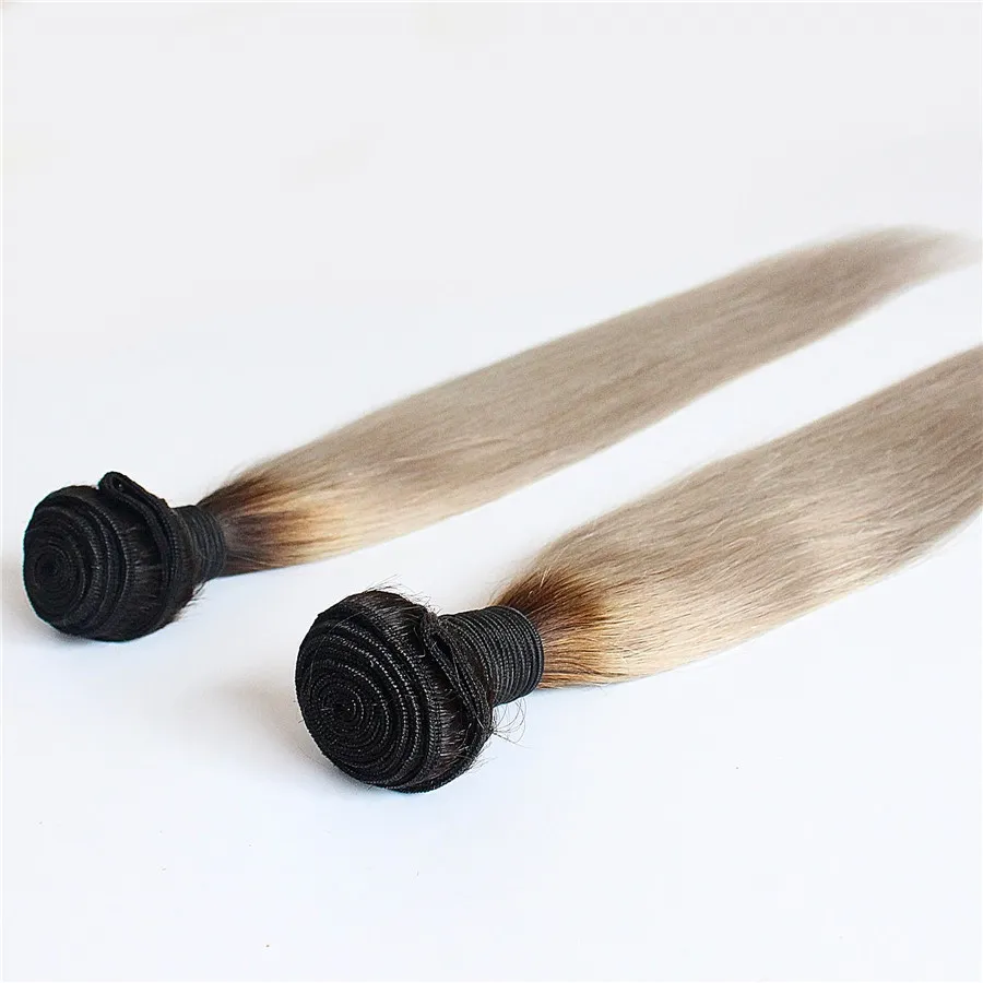 T1B / Grigio ombre Tessuto capelli lisci Fasci di capelli umani al 100% 200g 2 pezzi Estensione dei capelli non Remy 10-26 pollici Spedizione gratuita