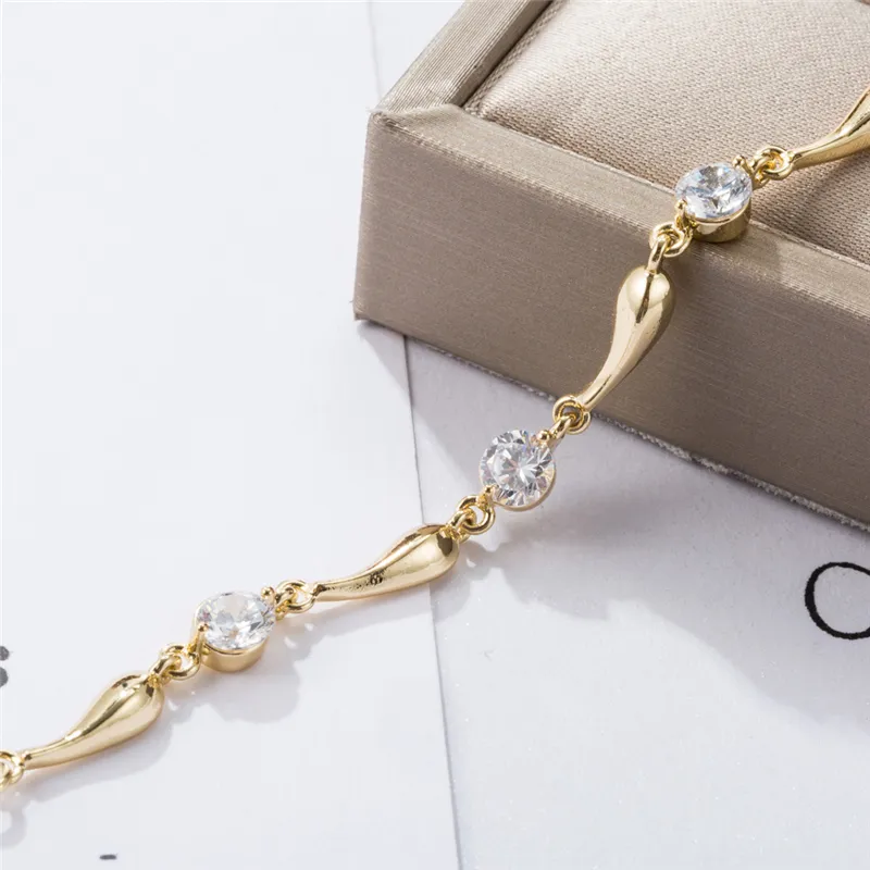 Europa en Amerika Hotsale Allergisch GRATIS 18K Geel Vergulde CZ Teardrop Anklet voor meisjes Vrouwen voor bruiloft