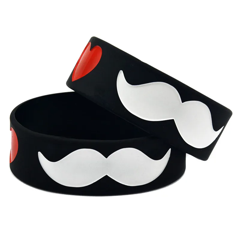 eu amo o bigode 1 polegada larga forma de silicone pulseira de borracha preto e branco tamanho adulto branco