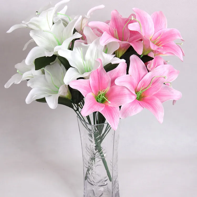 43cm Perfume Lily 10 heads Raw Silk Flower & Plastic cement Leaves Artificial Flowers For Wedding,Home,Party,Gift