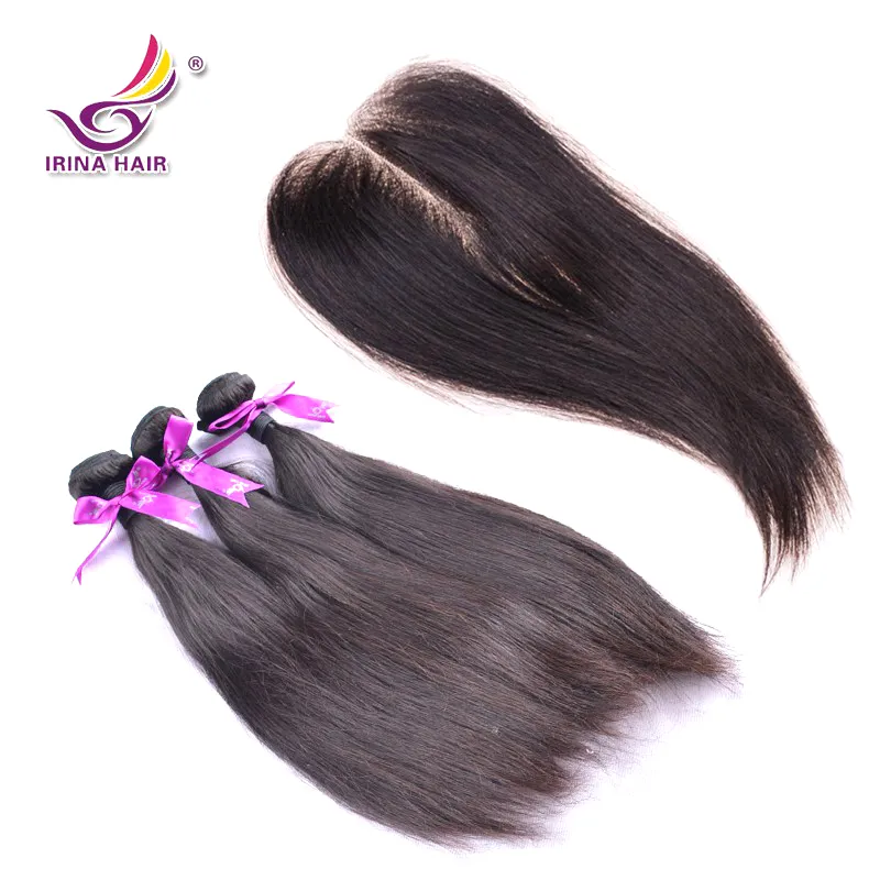 100% Peruvian Full Head Virgin Human Hair Extensions with Closure Black Color Straight Human Hair Bundles With Closure 4pcs/lot FreeShipping