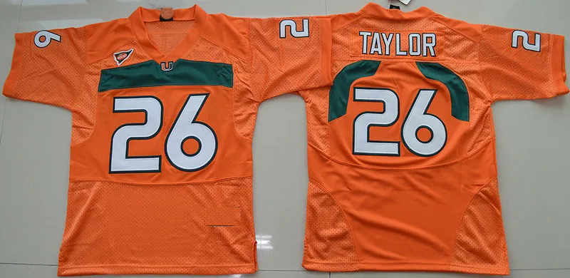 Vintage Miami Hurricanes Kolej Futbol Formaları Yeşil 26 Sean Taylor 52 Ray Lewis R.Lewis 20 Ed Reed Üniversite Gömlekleri Turuncu Beyaz S-XXXL