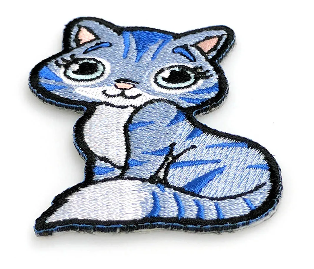 Little Kitten schattig borduurwerk opstrijkbare of naai op geborduurde patch voor Lady Front Biker-3x2 INCH gratis verzending