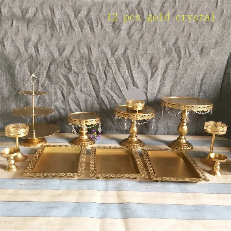 Gratis verzending 12 stuks / partij wit, gouden cake stand bruiloft cupcake stand set, Crystal Candy Bar Decoration Cake Tools Bakvormen Set