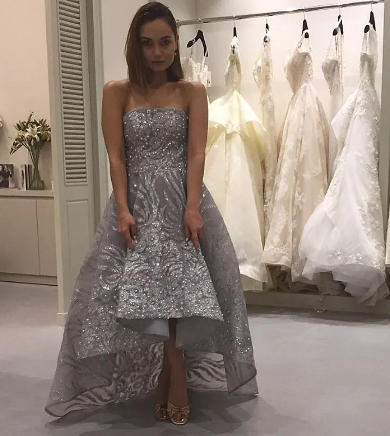 silver hi lo dress Tea-Length Silver A-Line Party Dress CD871 Silver / 2