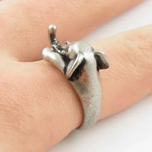 Everfast Wholesale Long Nose Elephant Ring Antique Silver Bronze Color Retro Style Woman Unique Adjustable 3D Animal Rings
