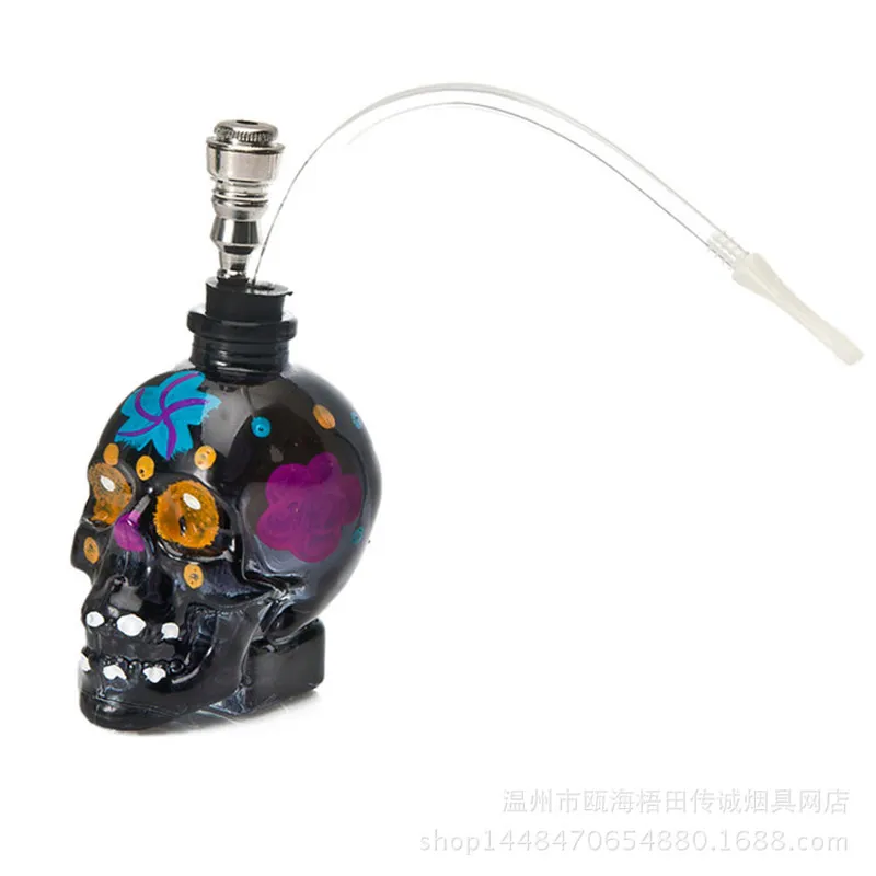 Hot selling Colourful Skull Head Glass Bong Popular Glass Hookah Pipe Durable Mini Shisha Tobacco Smoking Cheap Water Pipe