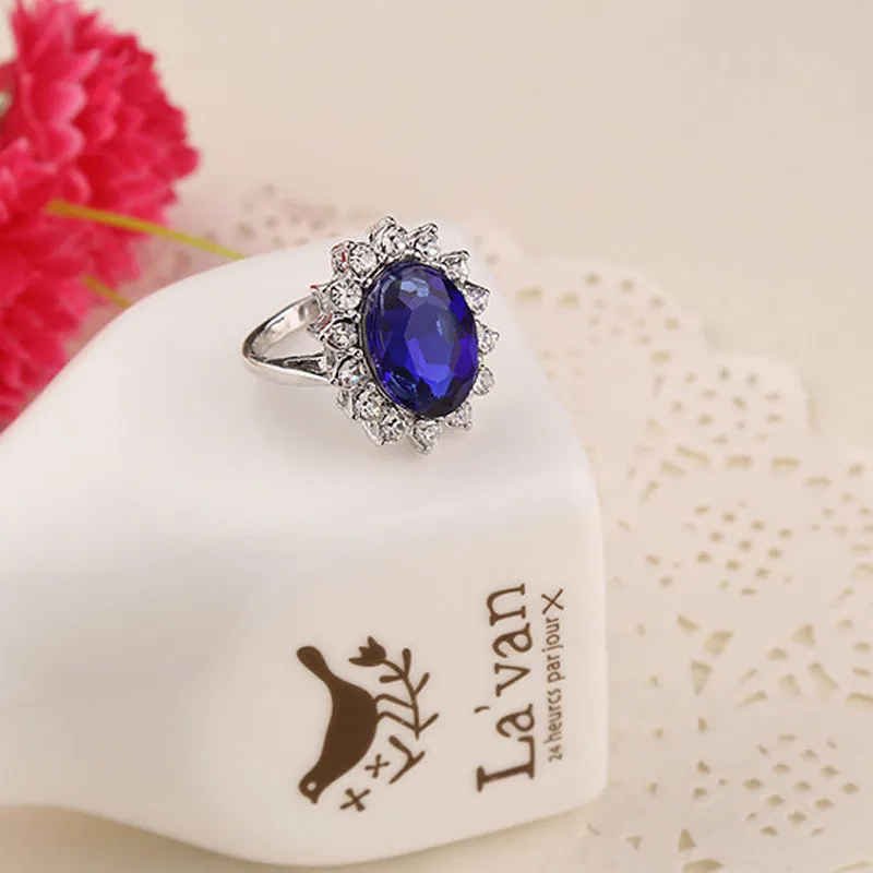 Hela lyxen brittisk Kate Princess Diana William Engagement Wedding Blue Sapphire Ring Set Pure Solid 206C