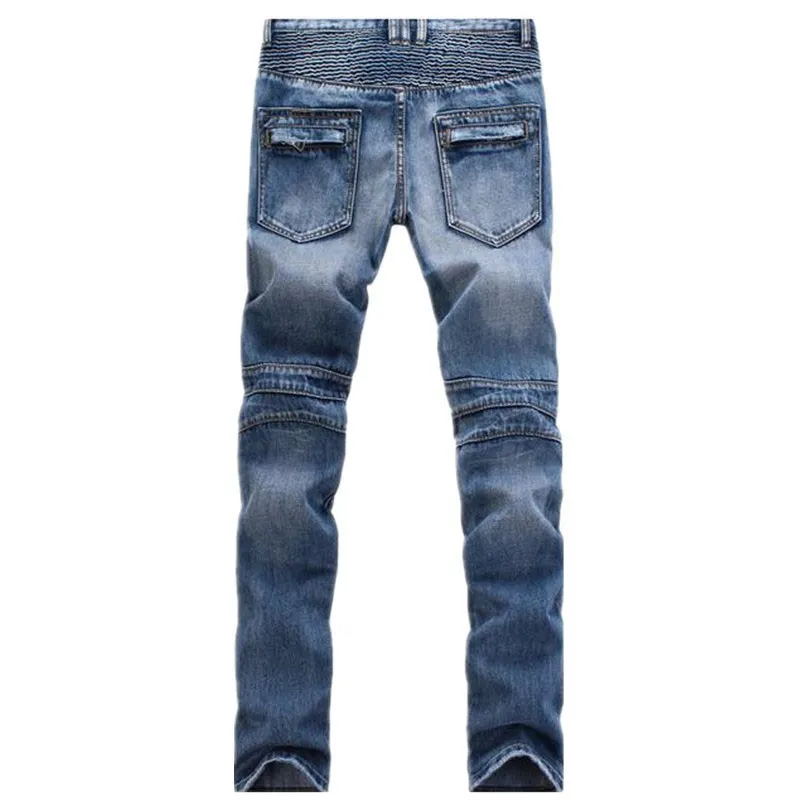 Jeans en gros de la mode masculine de haute qualité de haute qualité jeans jeans hommes en détresse moto denim joggers lavés jeans plissés pantalon noir w