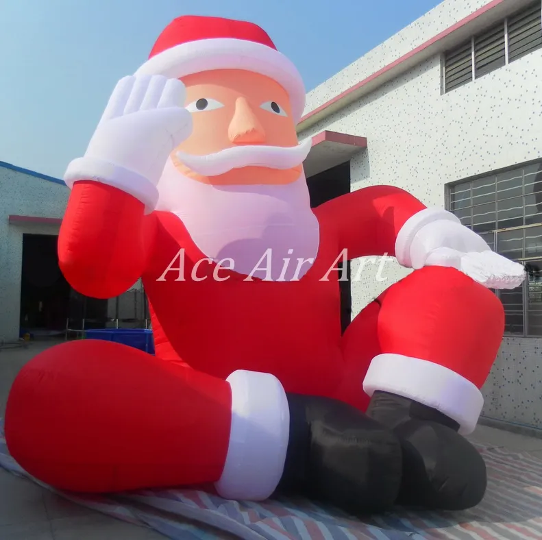 Yüksek kaliteli 3 metre yüksekliğinde dev, yer şişirilebilir Noel Baba'da oturuyor Noel Baba dekorasyon veya reklam için mağazada