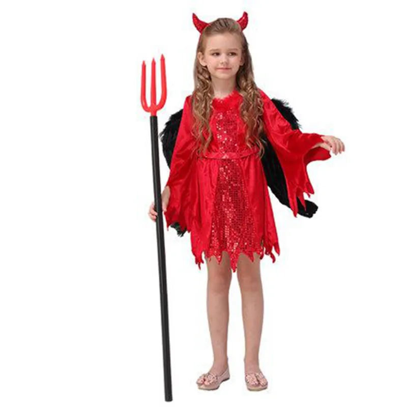 2017 Halloween Ropa para Niños Cosplay Performance Clothes Girls Horror cuernos demonios disfraces de Halloween