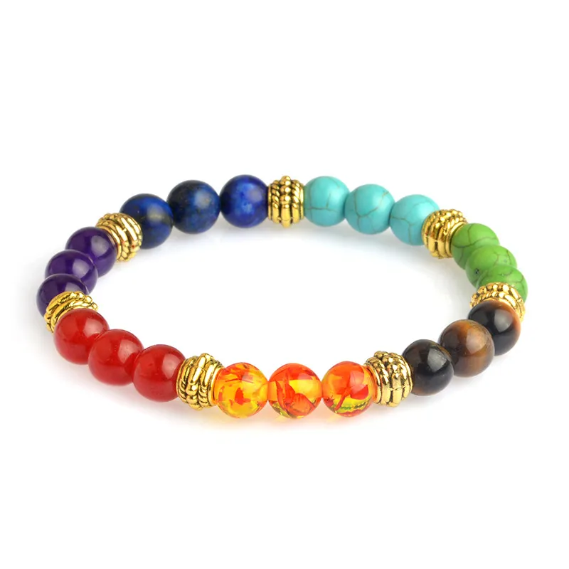 Bracciale elasticizzato con perline di pietra lavica donna Uomo Gioielli di moda 7 Chakra Yoga Bracciale con pietre preziose naturali Kimter-B366S F