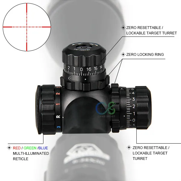 Canis Latrans نطاق 6-24x50 التكتيكية البصرية البصرية نطاق مركز نقطة نقطة النطاق للصيد اطلاق النار مشاهد CL1-0150