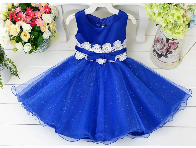 New Girl Party Dress Lace Flower Belt Princess Kids Dress for Christmas Birthday Dancing Tutu style Girl Dresses 