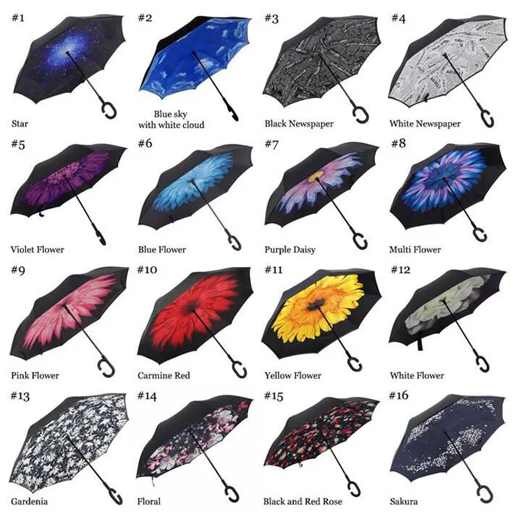 Creatieve omgekeerde paraplu's dubbellaags met C-handvat binnenstebuiten omgekeerde winddichte paraplu 34 kleuren OOA867 34 kleurenpls message1676021
