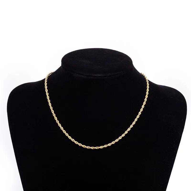 Ny design 3mm 24inches 60cm Mäns halsband kedja 18k gul guldpläterad twist rep kedja halsband för kvinnor / män smycken halsband