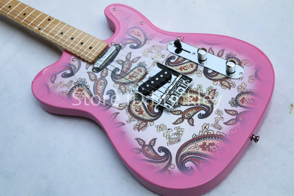 Electric Guitar Custom: Stylish Pink Pattern Design, Solid