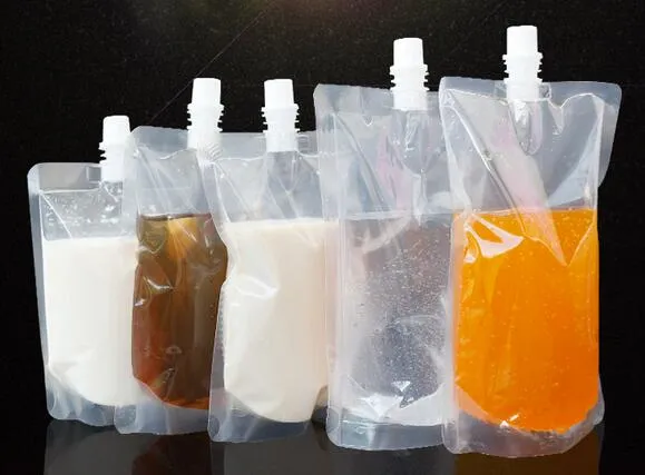 100 adet / grup 250-500 ml, Stand-up Plastik İçecek Ambalaj Torbası İçecek Borulu İçecek Sıvı Suyu Süt Kahve