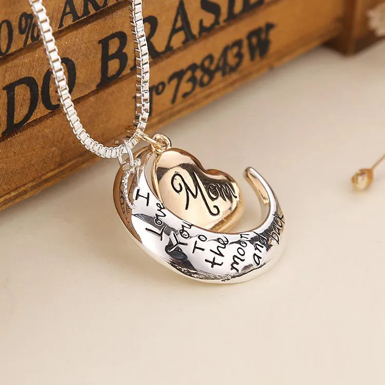 Joyería de corazón de alta calidad te amo a la luna y la espalda mamá colgante collar regalo del Día de la madre joyería de moda al por mayor