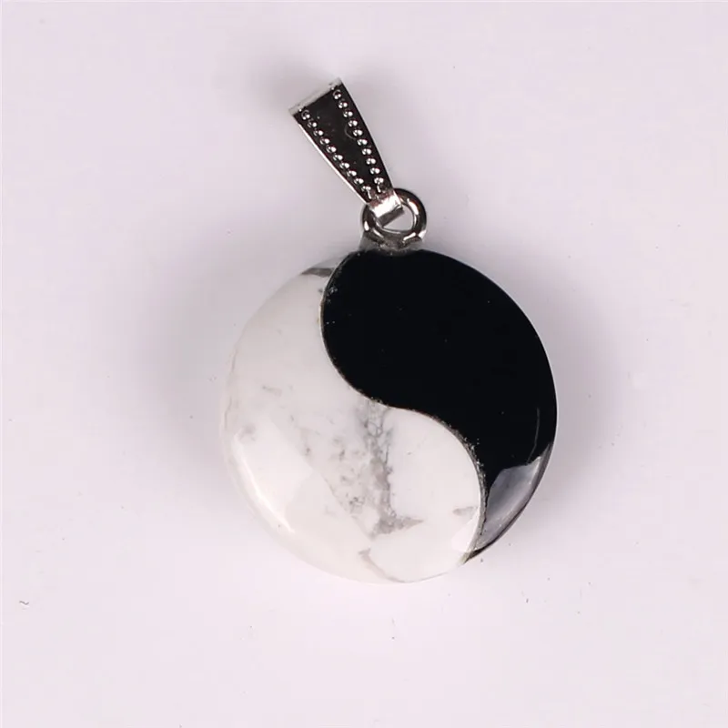 Natursten Vit Turkos och Svart Onyx Jade Tai Chi Yin Yang Fortune Charm Bead Pendants Cabochon Lucky Smycken gör födelsedagspresent