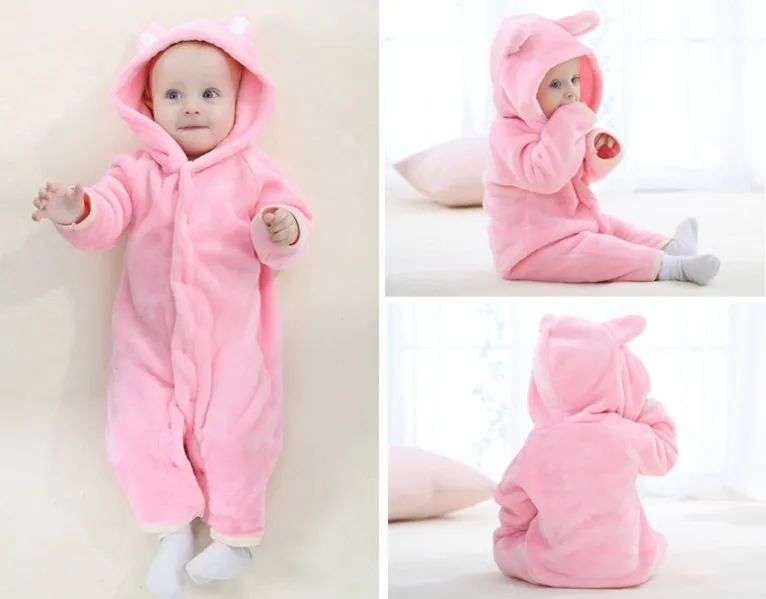 Autumn Winter Baby Rompers Bear style baby coral fleece brand Hoodies Jumpsuit baby girls boys romper newborn toddle clothing