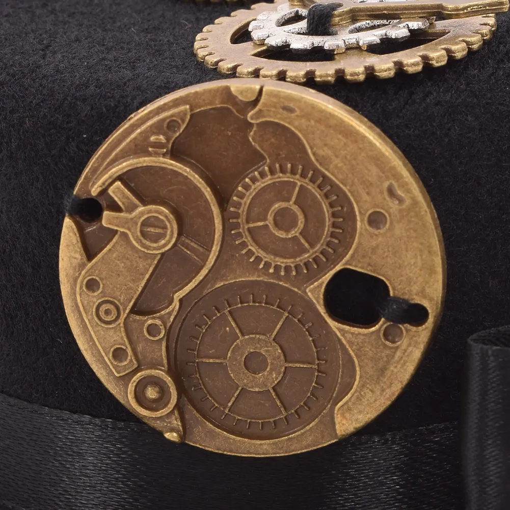 Retro Black Steampunk Mini Too Hat Acessórios de Fantasia Feminino Asas de Caveira Engrenagem Padrão Presilha de Cabelo Punk Gótico Presilhas para Cabeça2260