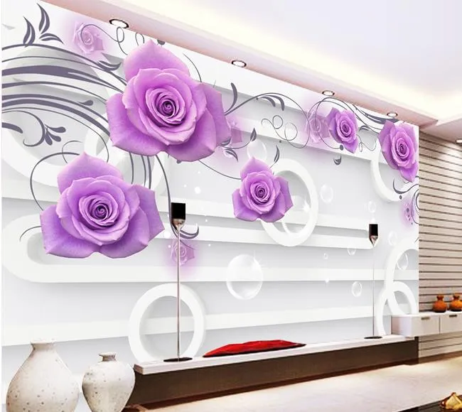 High Quality Customize size Modern fashion purple rose soft package 3D TV backdrop