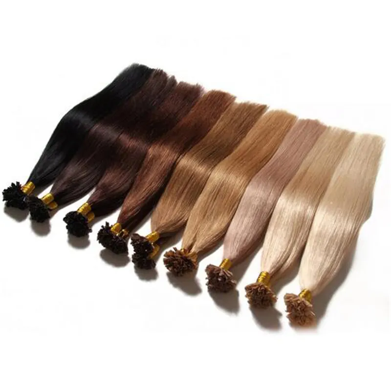 U / Dica de prego Extensões de cabelo pré-ligado Cola de ceratina Fusion extensões de cabelo indiano Colorido Cabelo humano 16 