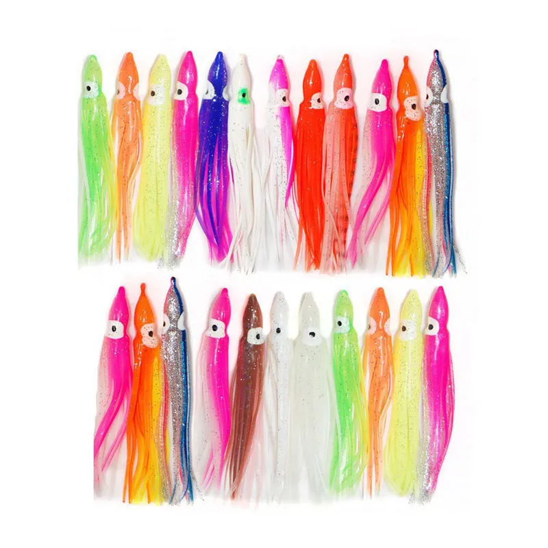 10cm Soft Octopus Fishing Lures For Jigs Mixed Color Luminous Silicone Octopus Skirt Artificial Jigging Bait Set With Box