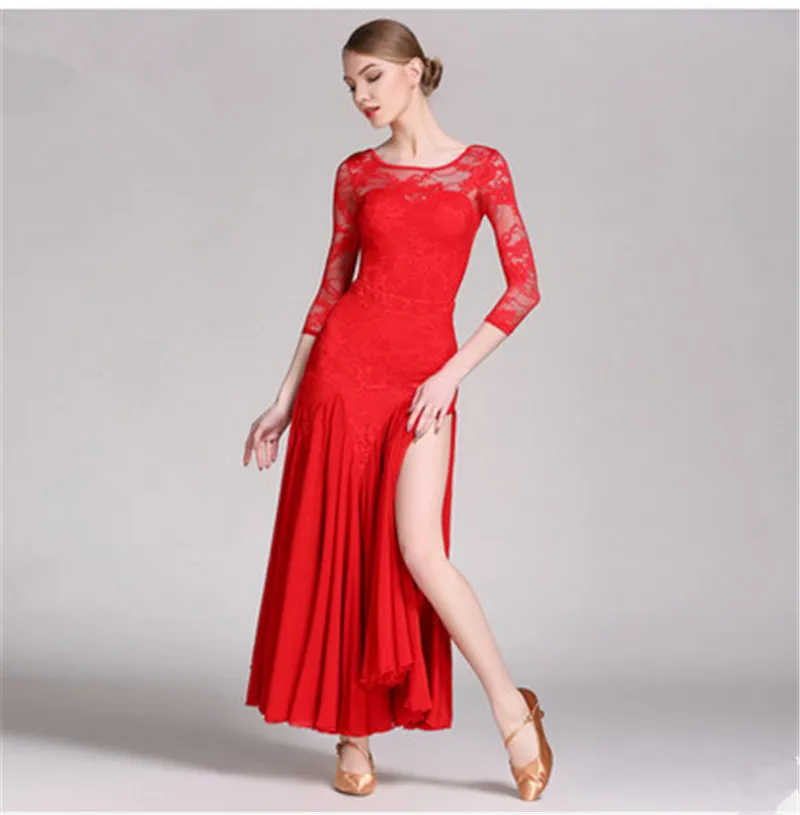 Abito Da Ballo In Pizzo E Spandex - Maniche Lunghe, Per Valzer E Tango, Taglie S-XXL - Foto 8