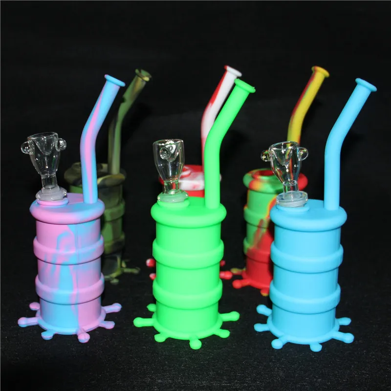silicone oil drum Rig Silicone bong water pipe silicone oil rigs with glass downstem and bowl via dhl