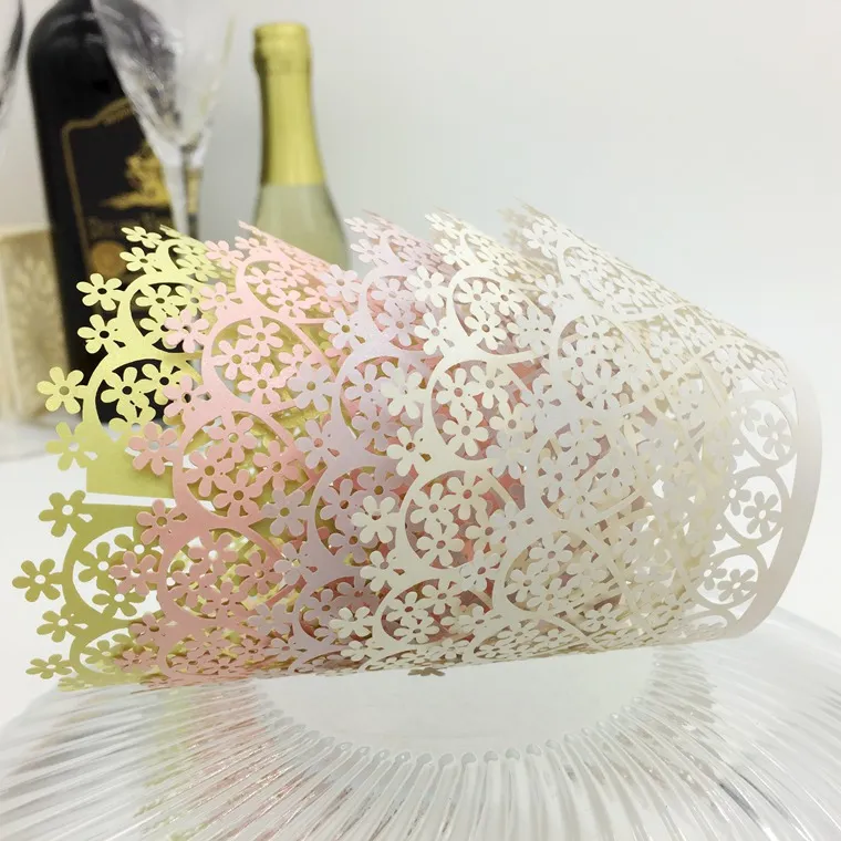 wedding favors small flowers Laser cut Lace Cream Cup Cake Wrapper Cupcake Wrappers For Wedding Birthday Party Decoration 