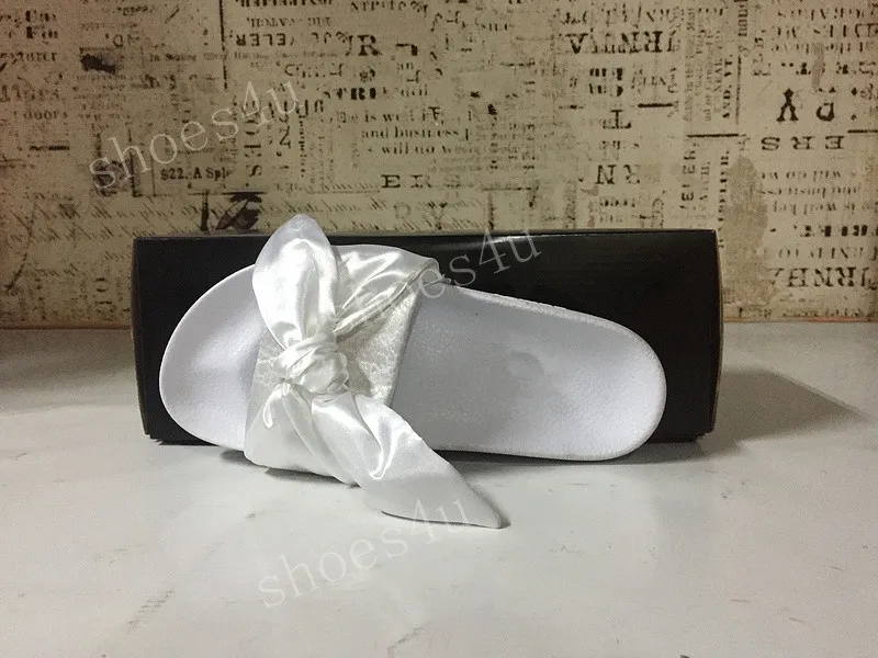 With Box+Dust Bag Rihanna Fenty Bandana Slide Wns Bowtie Women Slippers Beach Shoes Summer New Arrival BOW SATIN SLIDE SANDALS