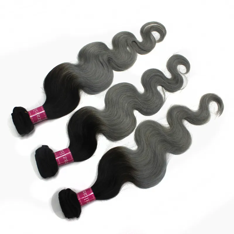 Body Wave Brasilian Ombre Human Hair Weave 1B613 1Bgrey Two Tone Peruansk hår weft billiga hårbuntar7437674