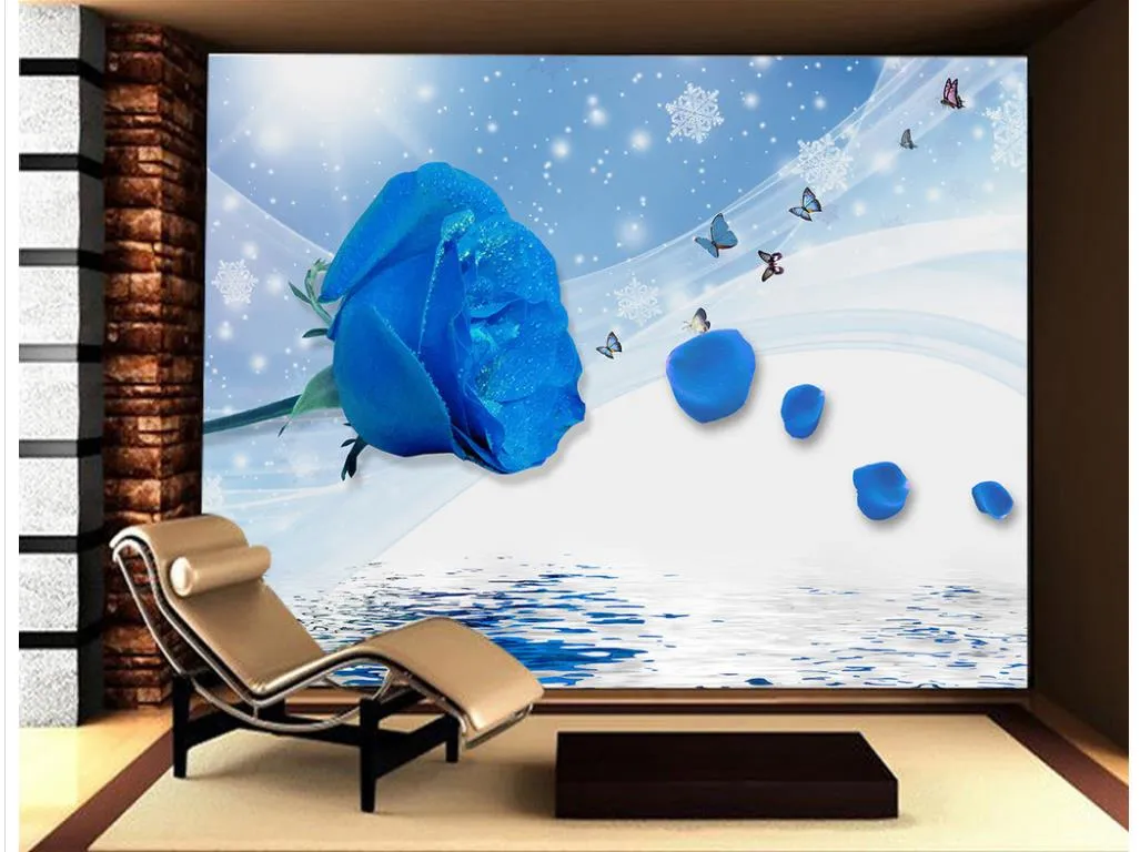 Güzel mavi gül yansıma video arka plan duvar 3d duvar kağıdı 3d duvar kağıtları tv için zemin