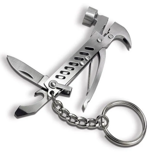 Mini Multi Tool Keychain: Hammer, Pliers, Knife, Bottle Opener
