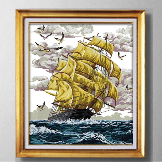 Plain sailing sea ship, Europe style handmade Cross Stitch Needlework kits Embroidery Sets Counted printed on fabric DMC 14CT 11CT DMS