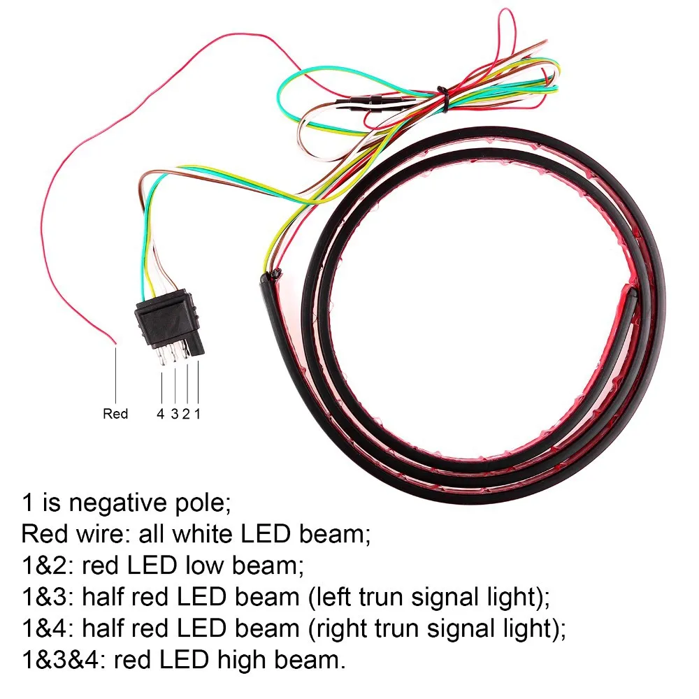 Striscia LED impermeabile da 60 pollici rossa/bianca camion, indicatore di direzione del freno di retromarcia, Ford GMC Chevy Dodge Toyota Nissan confezione da 2