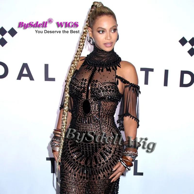 Underbar kändis Beyonce Super Long Sexig Braid Ponytail 41Inch Long Hair Extensions Hönsvagnar med Elastic Band Fast 2843031