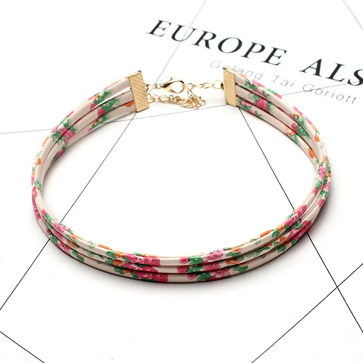 2017 nouveau collier Hot Choker européen et américain colliers en cuir de fleurs à plusieurs étages chokers 5 couleurs