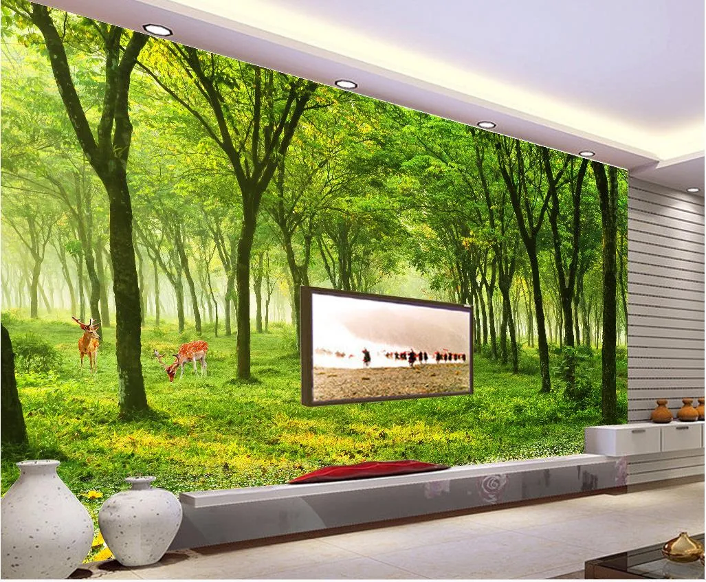 Bäume, Landschaft, Bäume, 3D-Wandbild, Hintergrund, Wandgemälde, 3D-Tapete, 3D-Tapeten für TV-Hintergrund